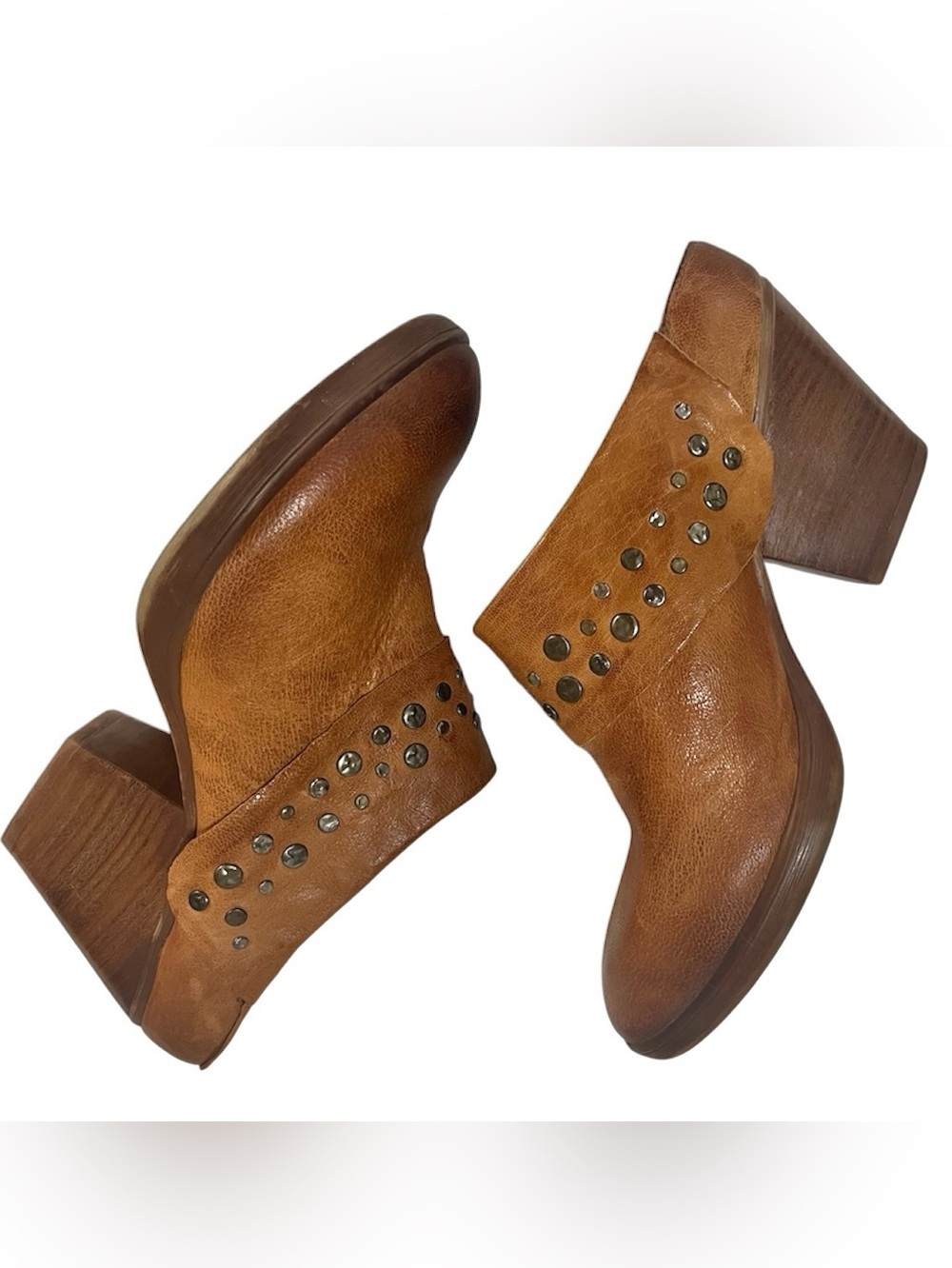 Sofft Gila Studded Stack Heel Distressed Leather Mules Warm Chestnut Brown Sz 10 - Picture 4 of 9